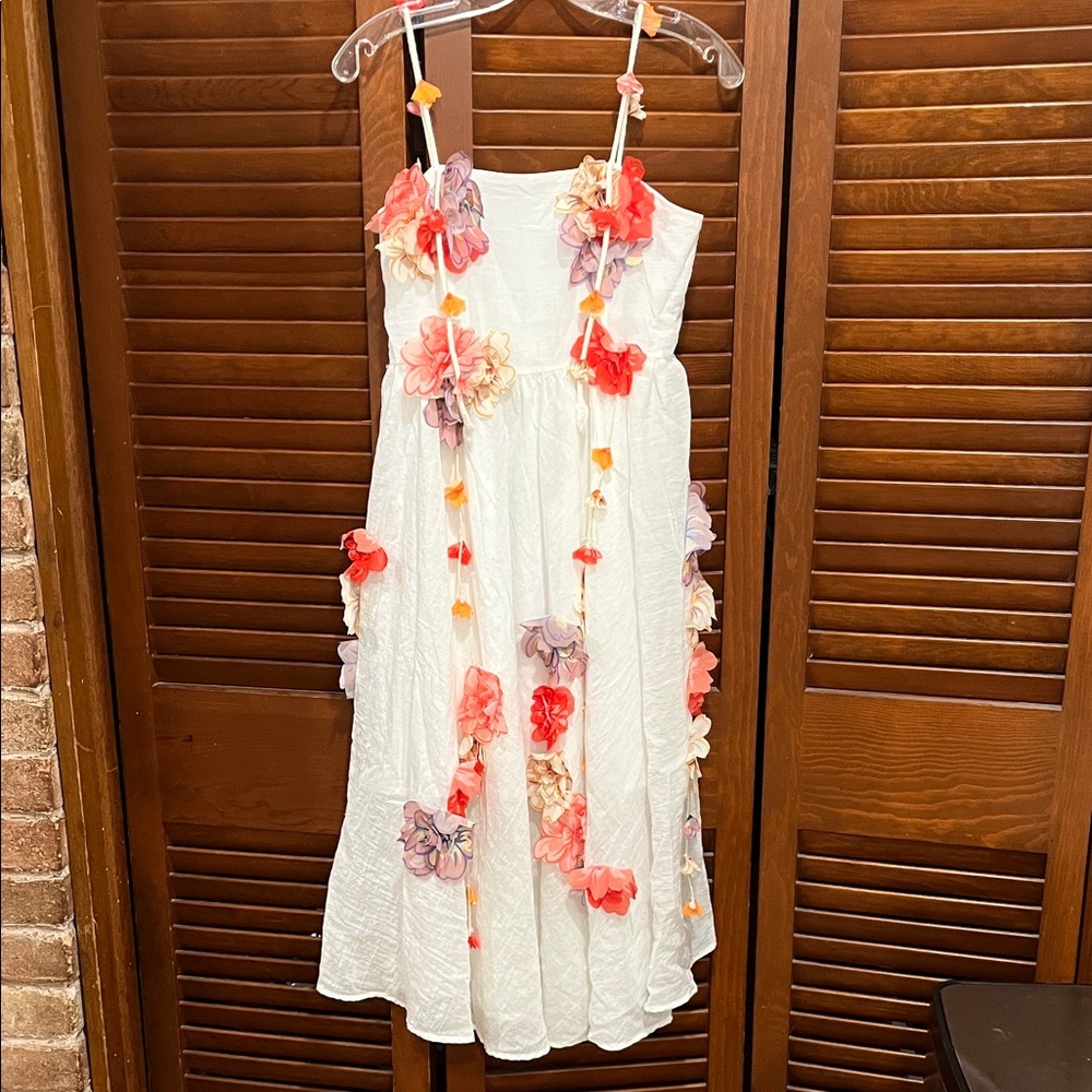 Designer Inspired Floral Dress - White with Multicolor Floral Accents - lined